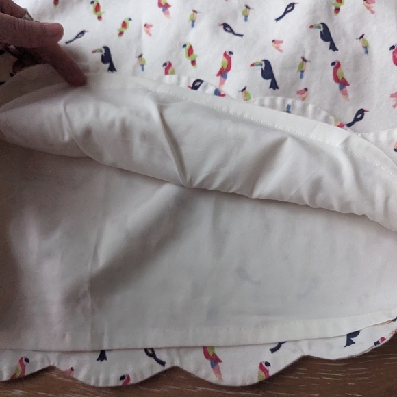 TALBOTS Parrot Toucan Skirt 10 Scalloped Hem Cotton Cream White - Picture 7 of 10